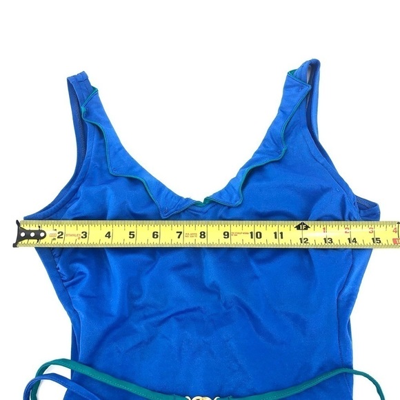 Vintage 80’s Ebb Tide One Piece Swimsuit Belted Bathing Suit Blue Pinup L / 16 - Picture 8 of 11